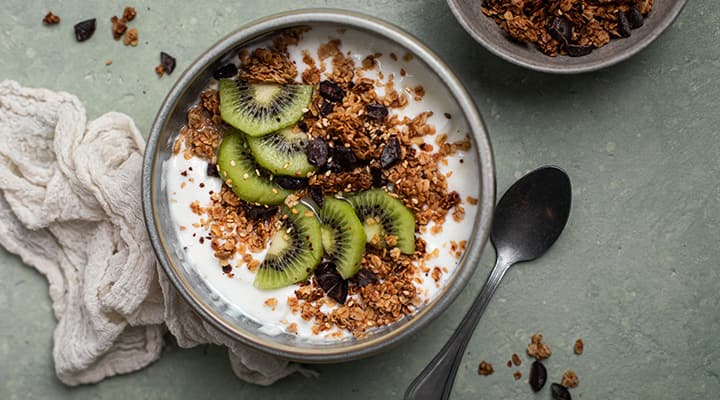 Add your favorite fruit and granola to your yogurt